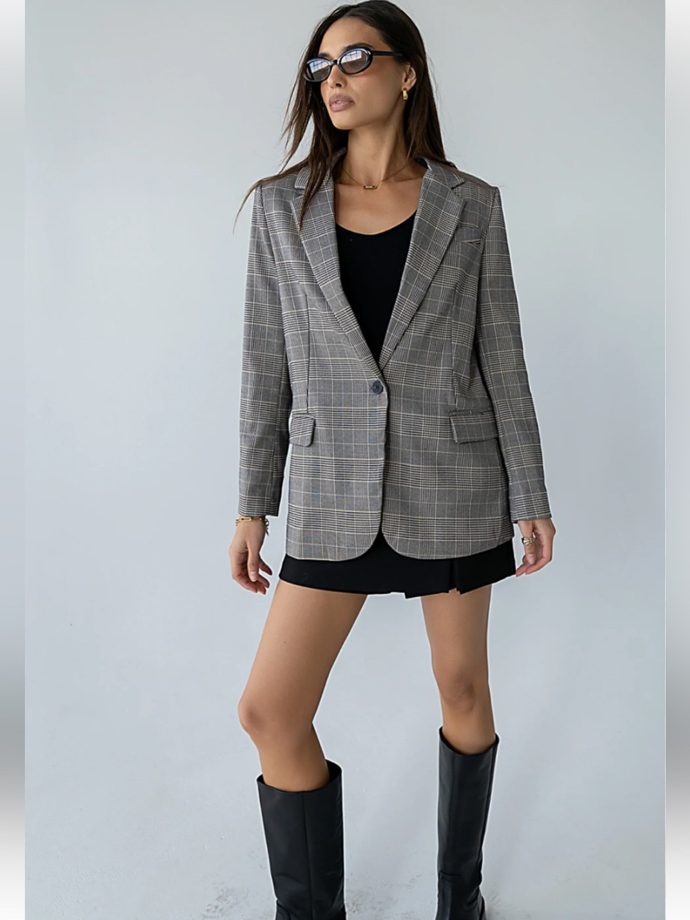 Anthropologie bohme Gray Plaid Single-Button Blazer M